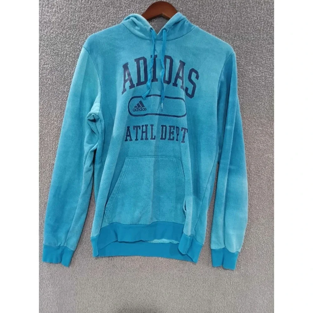 adidas ATHL DEPT‎ Pullover Hoodie Blue Size S Graphic Sweatshirt Kangaroo Pocket
